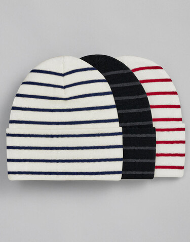 Beechfield Original Deep Cuffed Striped Beanie, Soft White/French Navy, One Size bedrucken, Art.-Nr. 994690620