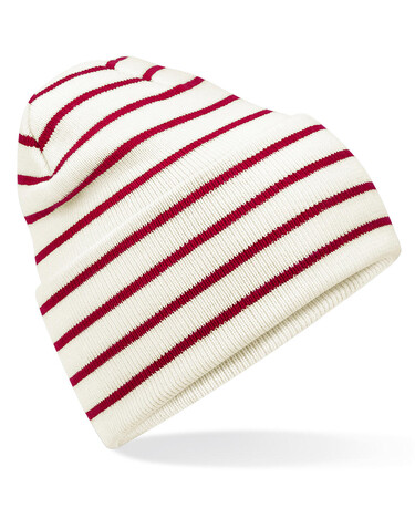Beechfield Original Deep Cuffed Striped Beanie, Soft White/French Navy, One Size bedrucken, Art.-Nr. 994690620