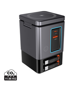 Urban Vitamin Sacramento 105W GaN Charger mit einz. Kabeln grau, schwarz bedrucken, Art.-Nr. P309.5402