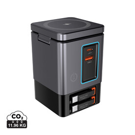 Urban Vitamin Sacramento 105W GaN Charger mit einz. Kabeln grau, schwarz bedrucken, Art.-Nr. P309.5402
