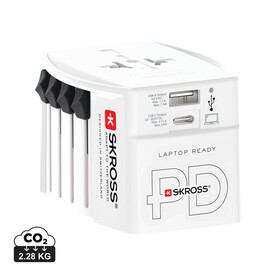 SKROSS World Travel Adapter MUV 65W PD mit USB-C-Kabel weiß bedrucken, Art.-Nr. RB1.302976