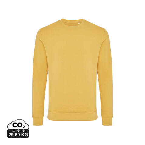 IQONIQ Zion Rundhals-Sweater aus recycelter Baumwolle ochre yellow bedrucken, Art.-Nr. T9300.021.S
