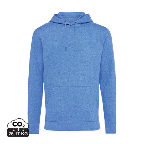 IQONIQ Torres ungefärbter Hoodie aus recycelter Baumwolle heather blue bedrucken, Art.-Nr. T9401.024.M
