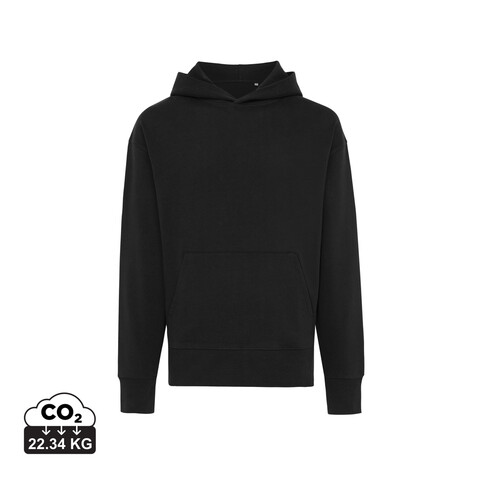 IQONIQ Yoho Relax-Hoodie aus recycelter Baumwolle schwarz bedrucken, Art.-Nr. T9402.001.XS