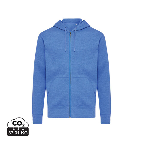 IQONIQ Abisko Zip-Kapuzenpullover aus recycelter Baumwolle heather blue bedrucken, Art.-Nr. T9600.024.S