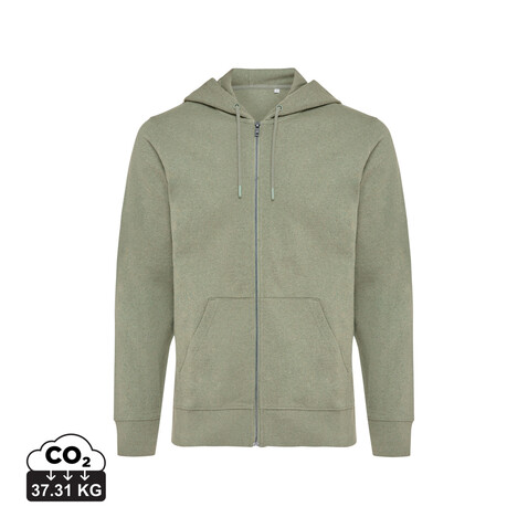 IQONIQ Abisko Zip-Kapuzenpullover aus recycelter Baumwolle heather green bedrucken, Art.-Nr. T9600.015.M