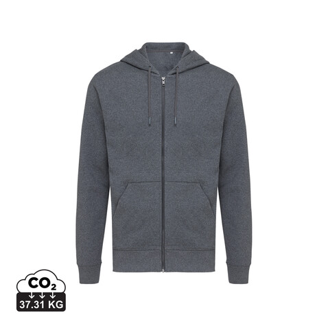IQONIQ Abisko Zip-Kapuzenpullover aus recycelter Baumwolle heather anthracite bedrucken, Art.-Nr. T9600.014.XXXL