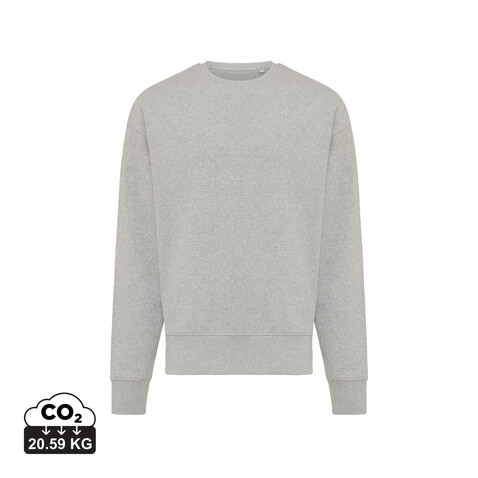 IQONIQ Kruger Relax-Rundhals-Sweater aus recycelt. Baumwolle heather grey bedrucken, Art.-Nr. T9302.013.XXXL