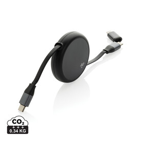 Terra ausziehbares 240W 2-in-1 Kabel aus RCS rec. Aluminium schwarz bedrucken, Art.-Nr. P302.7701