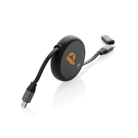 Terra ausziehbares 240W 2-in-1 Kabel aus RCS rec. Aluminium schwarz bedrucken, Art.-Nr. P302.7701