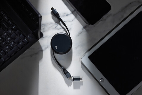 Terra ausziehbares 240W 2-in-1 Kabel aus RCS rec. Aluminium schwarz bedrucken, Art.-Nr. P302.7701