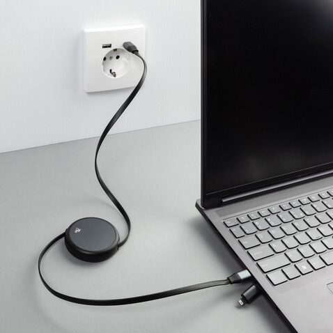Terra ausziehbares 240W 2-in-1 Kabel aus RCS rec. Aluminium schwarz bedrucken, Art.-Nr. P302.7701