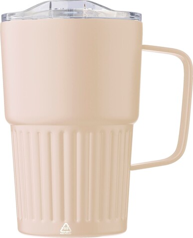 Recycelter Edelstahl-Reisebecher mit doppelter Wand (450 ml) Calo – beige bedrucken, Art.-Nr. 357999999_1267377