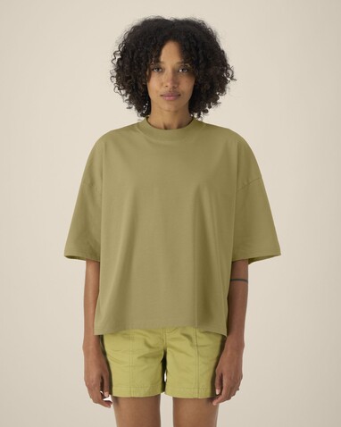 Hypster - Das Unisex-T-Shirt Boxy aus recycelter Baumwolle - Faded Olive - XS bedrucken, Art.-Nr. STTU258C153XS