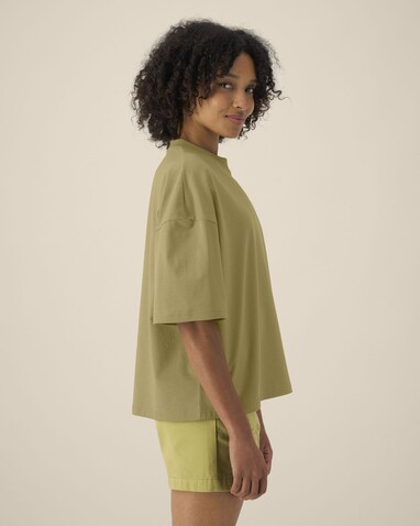 Hypster - Das Unisex-T-Shirt Boxy aus recycelter Baumwolle - Faded Olive - XXL bedrucken, Art.-Nr. STTU258C1532X