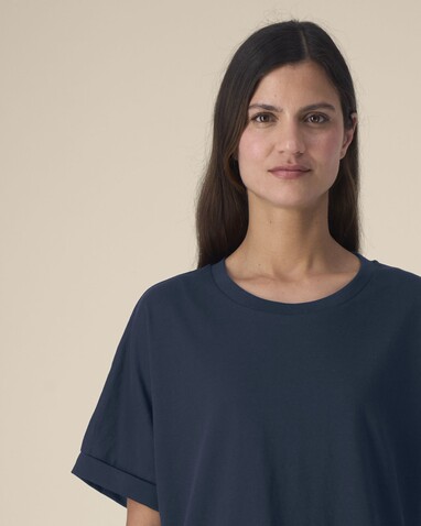 Stella Collider - Das Oversized Damen-T-Shirt mit gekrempelten Ärmeln - French Navy - XXL bedrucken, Art.-Nr. STTW089C7272X