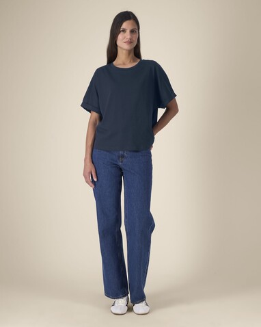 Stella Collider - Das Oversized Damen-T-Shirt mit gekrempelten Ärmeln - French Navy - M bedrucken, Art.-Nr. STTW089C7271M Stella Collider - Das Oversized Damen-T-Shirt mit gekrempelten Ärmeln - French Navy - M bedrucken, Art.-Nr. STTW089C7271M
