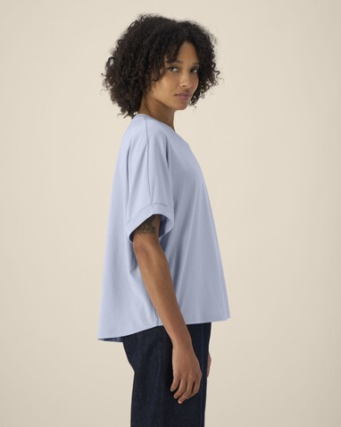 Stella Collider - Das Oversized Damen-T-Shirt mit gekrempelten Ärmeln - Serene Blue - M bedrucken, Art.-Nr. STTW089C0571M