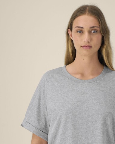 Stella Collider - Das Oversized Damen-T-Shirt mit gekrempelten Ärmeln - Heather Grey - S bedrucken, Art.-Nr. STTW089C2501S