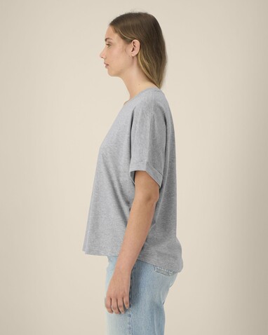 Stella Collider - Das Oversized Damen-T-Shirt mit gekrempelten Ärmeln - Heather Grey - XL bedrucken, Art.-Nr. STTW089C2501X