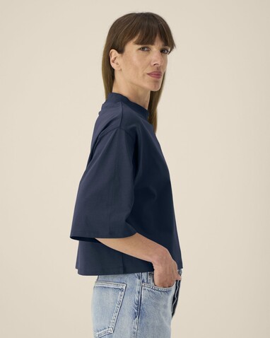 Stella Raya - Das kurze Damen-T-Shirt aus recycelter Baumwolle - French Navy - XL bedrucken, Art.-Nr. STTW259C7271X