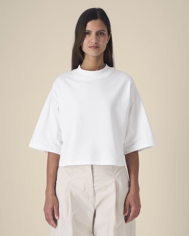 Stella Raya - Das kurze Damen-T-Shirt aus recycelter Baumwolle - White - L bedrucken, Art.-Nr. STTW259C0011L