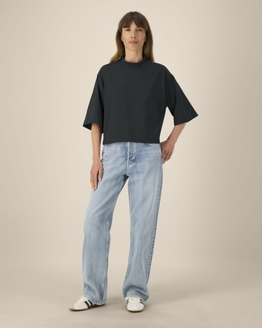 Stella Raya - Das kurze Damen-T-Shirt aus recycelter Baumwolle - Black - L bedrucken, Art.-Nr. STTW259C0021L