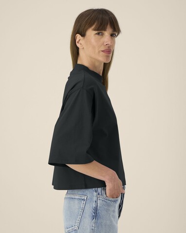 Stella Raya - Das kurze Damen-T-Shirt aus recycelter Baumwolle - Black - L bedrucken, Art.-Nr. STTW259C0021L