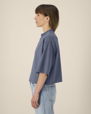 Stella Raya - Das kurze Damen-T-Shirt aus recycelter Baumwolle - Blue Grey - XL bedrucken, Art.-Nr. STTW259C1561X