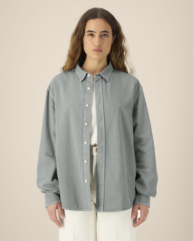 Worker Shirt - Das Relaxed Unisex-Hemd - G. Dyed Misty Grey - L bedrucken, Art.-Nr. STWU975C1571L