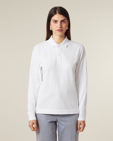 Prepster 2.0 Long Sleeve - Das Langarm-Unisex-Polo - White - M bedrucken, Art.-Nr. STPU223C0011M