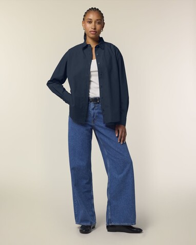 Stella Styler Shirt - Das Relaxed Damen-Popelinehemd - French Navy - XXL bedrucken, Art.-Nr. STWW973C7272X
