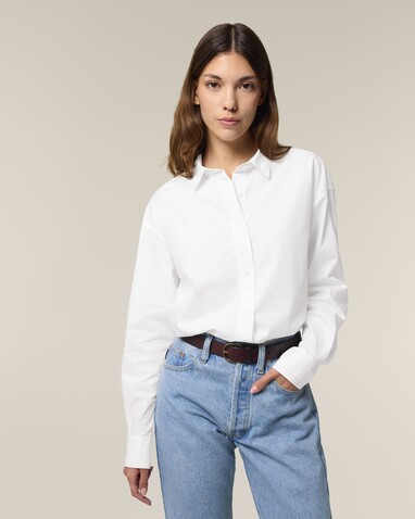 Stella Styler Shirt - Das Relaxed Damen-Popelinehemd - White - S bedrucken, Art.-Nr. STWW973C0011S