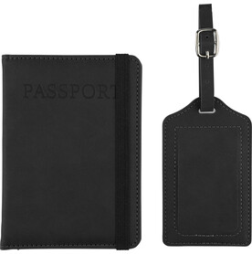 Recycelter PU-Passhalter und Kofferanhänger Zani – Schwarz bedrucken, Art.-Nr. 001999999_1349354