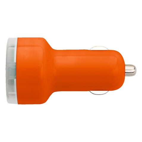 USB-KFZ Ladestecker 'Duo' aus Kunststoff – Orange bedrucken, Art.-Nr. 007999999_3280