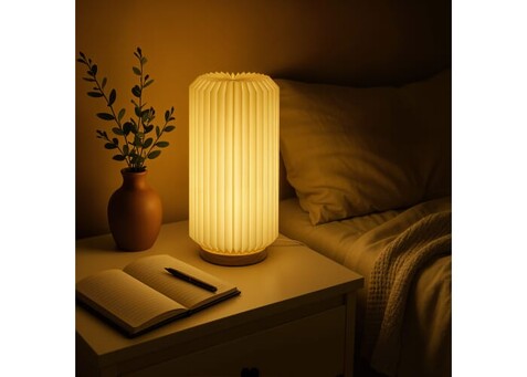 Coollux faltbare Papier-LED-Lampe Aurora Tall auf Holzsockel, 32cm - Natur bedrucken, Art.-Nr. LT40726-N0094
