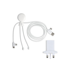 2090 - Xoopar Mr. Bio Langes Ladekabel + UK Stecker Adapter - Weiss bedrucken, Art.-Nr. LT41026-N0001