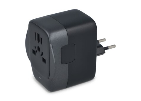 PowerPro Reiseadapter aus recyceltem Kunststoff - Schwarz bedrucken, Art.-Nr. LT41029-N0002 PowerPro Reiseadapter aus recyceltem Kunststoff - Schwarz bedrucken, Art.-Nr. LT41029-N0002