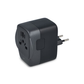 PowerPro Reiseadapter aus recyceltem Kunststoff - Schwarz bedrucken, Art.-Nr. LT41029-N0002