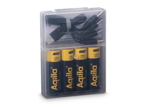 Aqiila wiederaufladbare USB-C-Batterien AA 2000 mAh, 4er-Pack - Schwarz bedrucken, Art.-Nr. LT45209-N0002