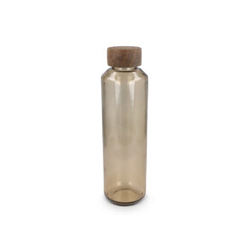 InSideOut Recycelte Glaswasserflasche ReuuZ mit Holzverschluss 650 ml - Transparent / Braun bedrucken, Art.-Nr. LT57013-N0451