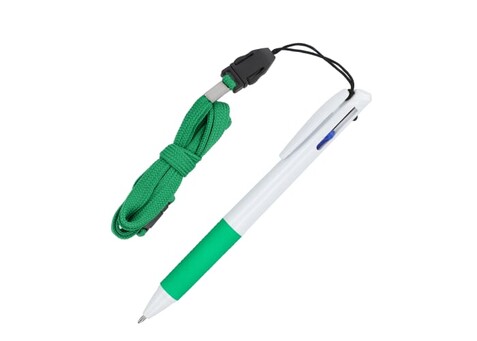 3-Farben-Stift mit Griffzone und Schlüsselband - Weiss / Grün bedrucken, Art.-Nr. LT87855-N0131 3-Farben-Stift mit Griffzone und Schlüsselband - Weiss / Grün bedrucken, Art.-Nr. LT87855-N0131