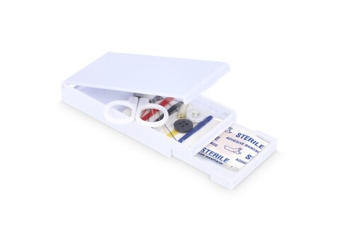 Reise-Näh- und Pflasterset in PP-Box - Weiss bedrucken, Art.-Nr. LT92731-N0001