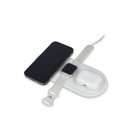 3-in-1 15 W Drahtloses Ladegerät für Handys, Apple Watch und AirPods. - Weiss bedrucken, Art.-Nr. LT95560-N0001