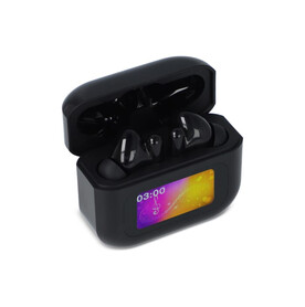 Kabellose ANC-Earbuds mit LCD-Touchscreen-Steuerung - Schwarz bedrucken, Art.-Nr. LT95603-N0002