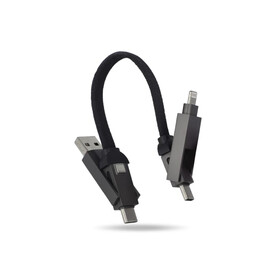 Multifunktionales 4-in-1 Kabel Schlüsselanhänger Größe 60 W - Schwarz bedrucken, Art.-Nr. LT95660-N0002