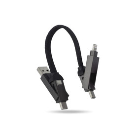 Multifunktionales 4-in-1 Kabel Schlüsselanhänger Größe 60 W - Schwarz bedrucken, Art.-Nr. LT95660-N0002