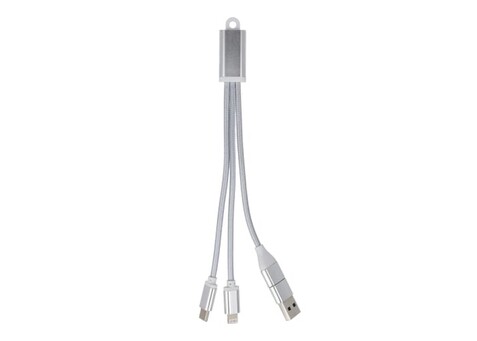 2-in-1-Ladekabel USB-A/C zu USB-C &amp; Lightning Aluminium - Silber bedrucken, Art.-Nr. LT95664-N0005
