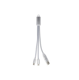 2-in-1-Ladekabel USB-A/C zu USB-C &amp;amp; Lightning Aluminium - Silber bedrucken, Art.-Nr. LT95664-N0005