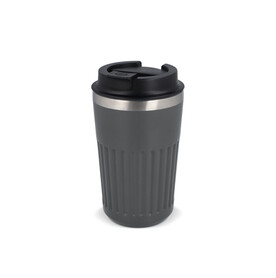 Recycelter Edelstahl-Thermobecher für Kaffee zum Mitnehmen, 400 ml - Grau bedrucken, Art.-Nr. LT98698-N0061